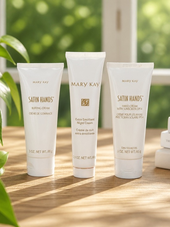 Mary Kay Other - Mary Kay Pampering Hands 3 Piece Set Buffing, Night Cream, Hand Cream SPF 4 New